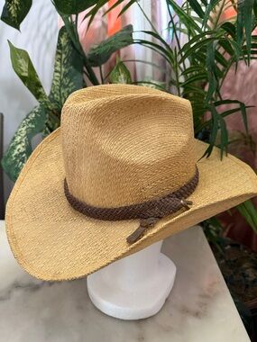 Steer Brand Straw Cowboy Hat with Braided Accent